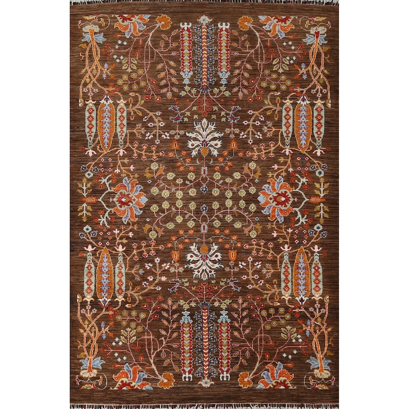 Vegetable Dye Floral Ziegler Oriental Area Rug Handmade Wool Carpet - 5'4" x 7'10"