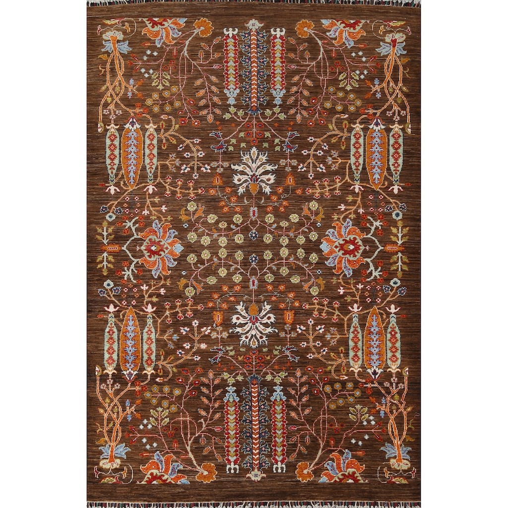 Vegetable Dye Floral Ziegler Oriental Area Rug Handmade Wool Carpet - 5'4" x 7'10"