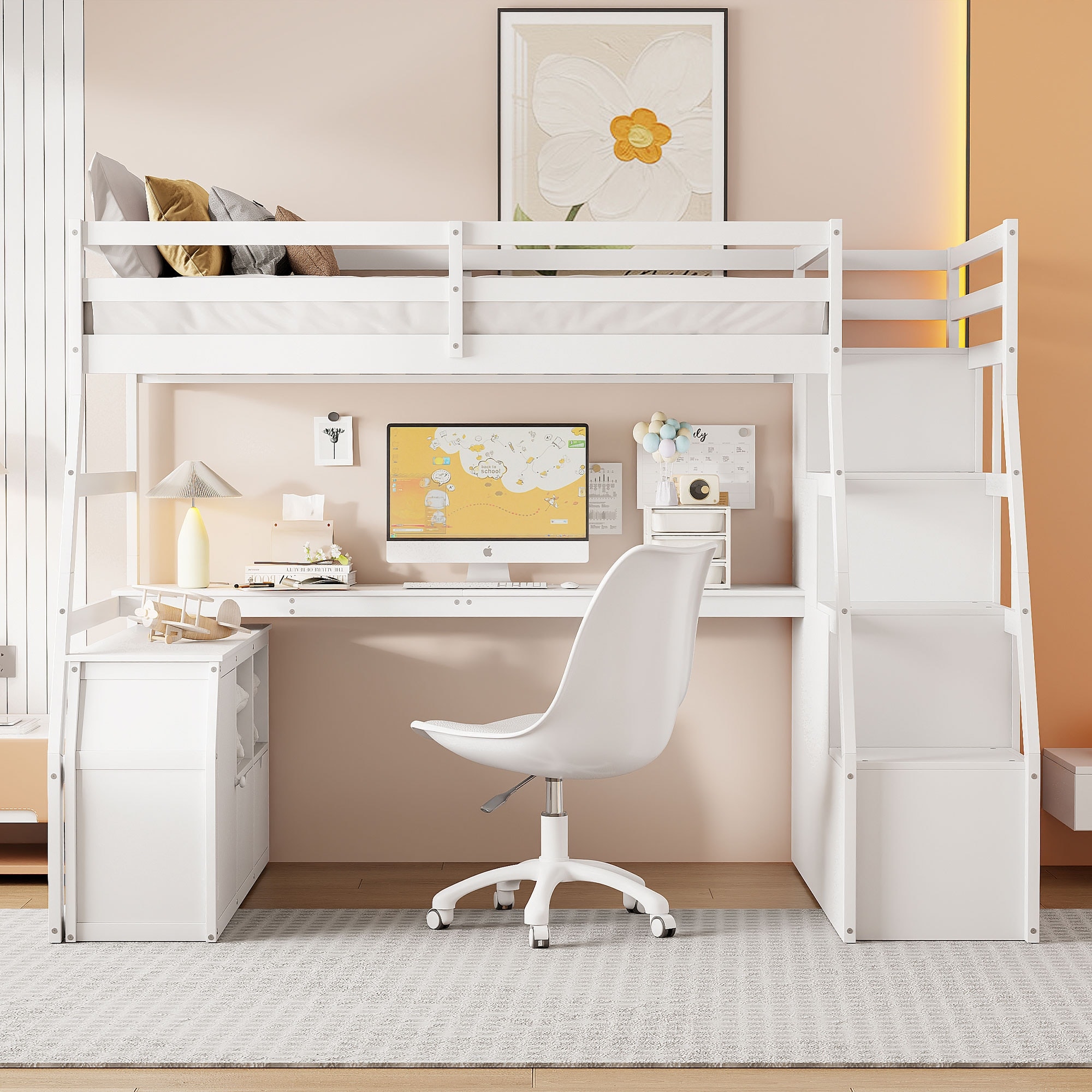 Wooden full size loft bed with desk sale