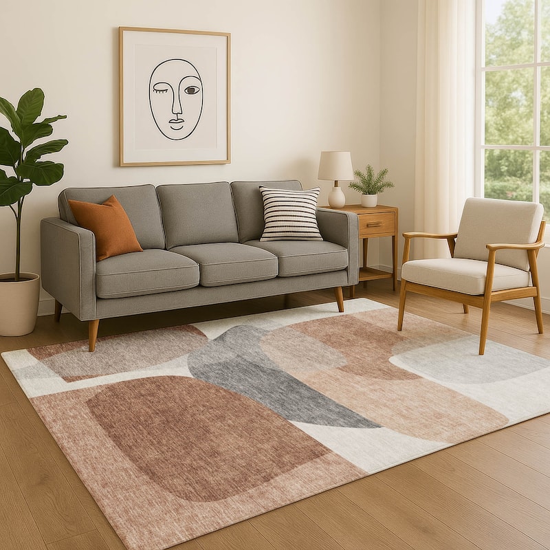 Premium Washable Super Soft Contemproary Retro Mayfield Rug - Paprika - 3' x 5'