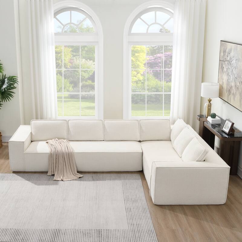 129.5" Chenille Modular L-Shaped Cloud Couch, No Assembly