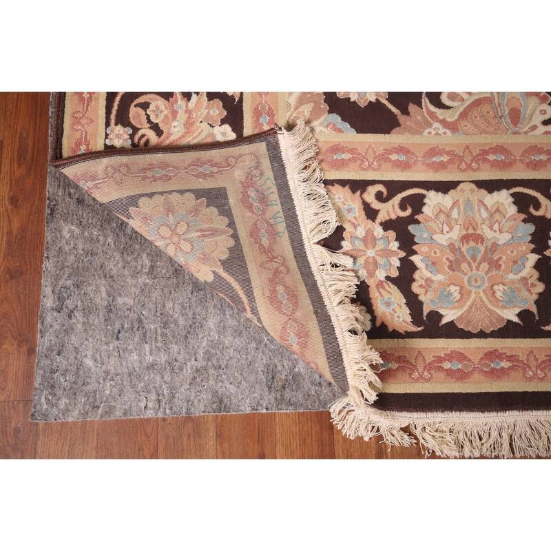 All-Over Brown Floral Kashan Turkish Area Rug Machine Made Carpet - 6'5" x 9'9"