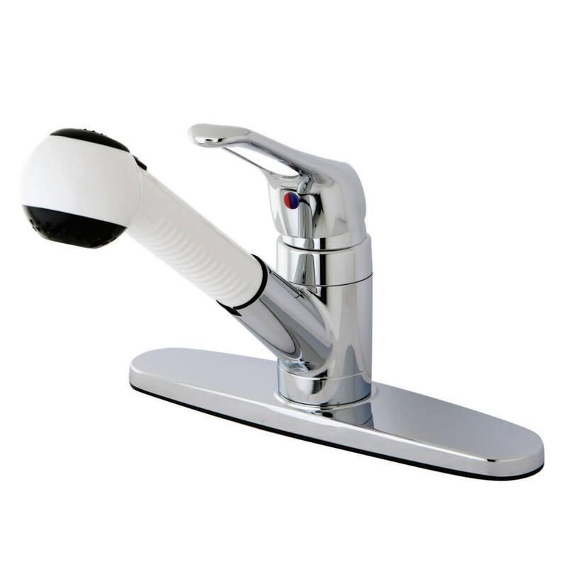 Kingston Brass Wyndham Kitchen Faucet with Deck Plate and Metal Lever - Polished Chrome