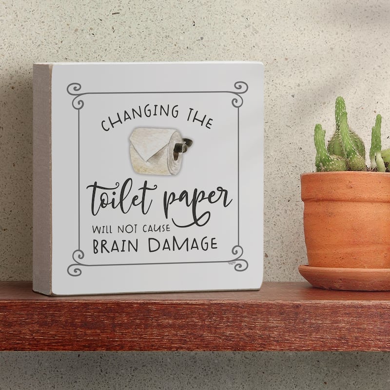 Wood Block Décor Message Toilet Paper Sign, 3.75 inches Square, Made in The USA - Multi-58