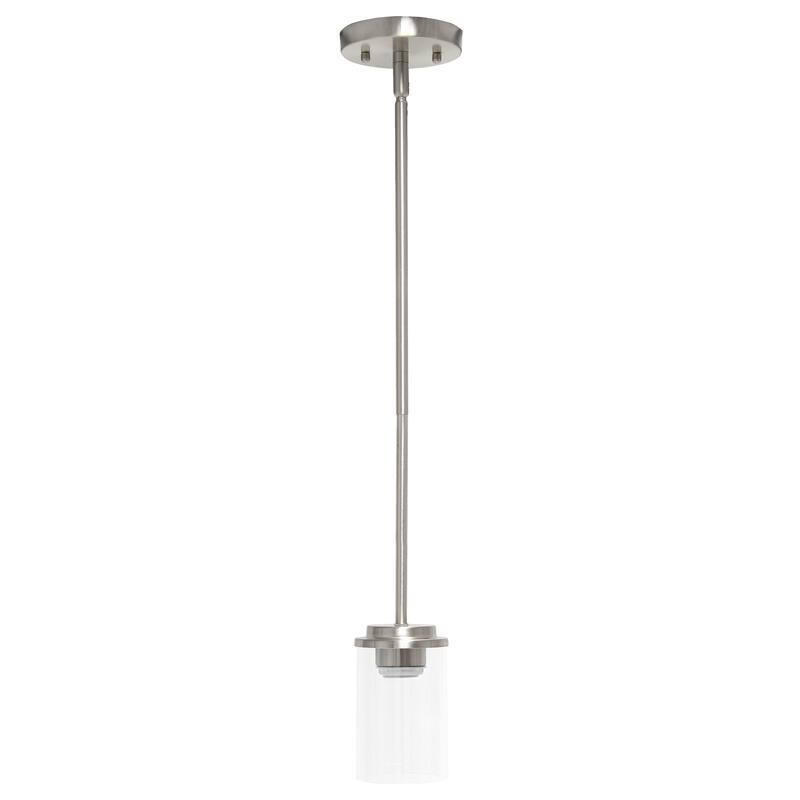 Modern Pendant Light - 1-Light Cylindrical Glass Shade with Brushed Nickel Finish - 9.5