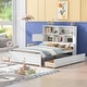 preview thumbnail 3 of 14, Full Size Platform Bed with Storage Headboard, Charging Station, 4-Drawers, Solid Pine Wood Bed Frame for Bedroom, White