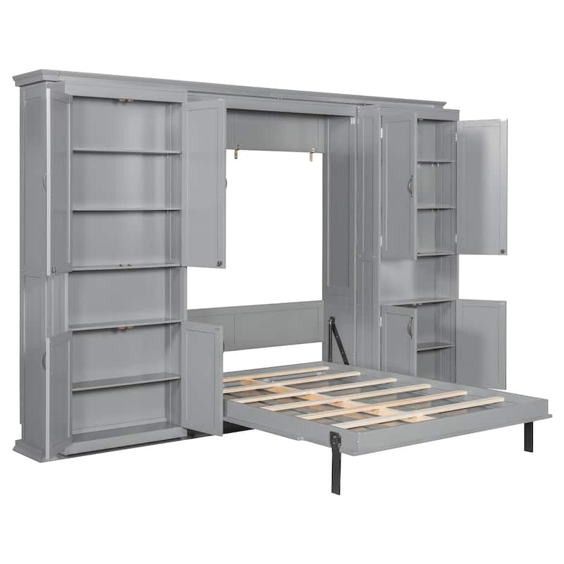 Murphy Bed Heavy Duty Cabinet Bed with Storage Shelves Queen Size