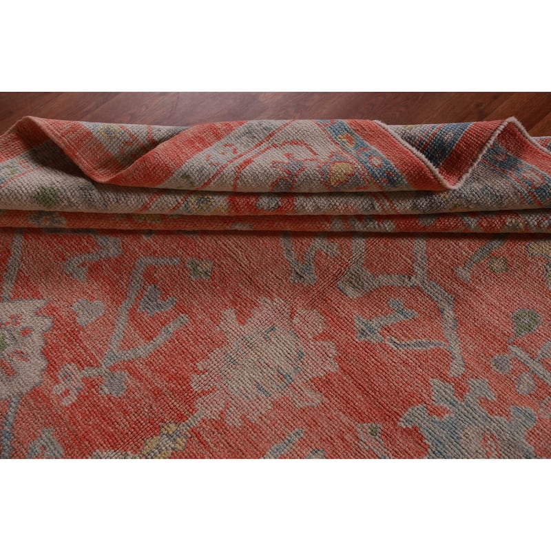 Hand Knotted Oriental 100% Wool Carpet Transitional All-Over Oranges & Rust Oushak Area Rug - 9' 11'' X 8' 1''
