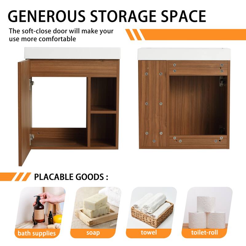 Bathroom Vanity With Sink In 20 Inch, Floating Bathroom Vanity With Soft Close Door