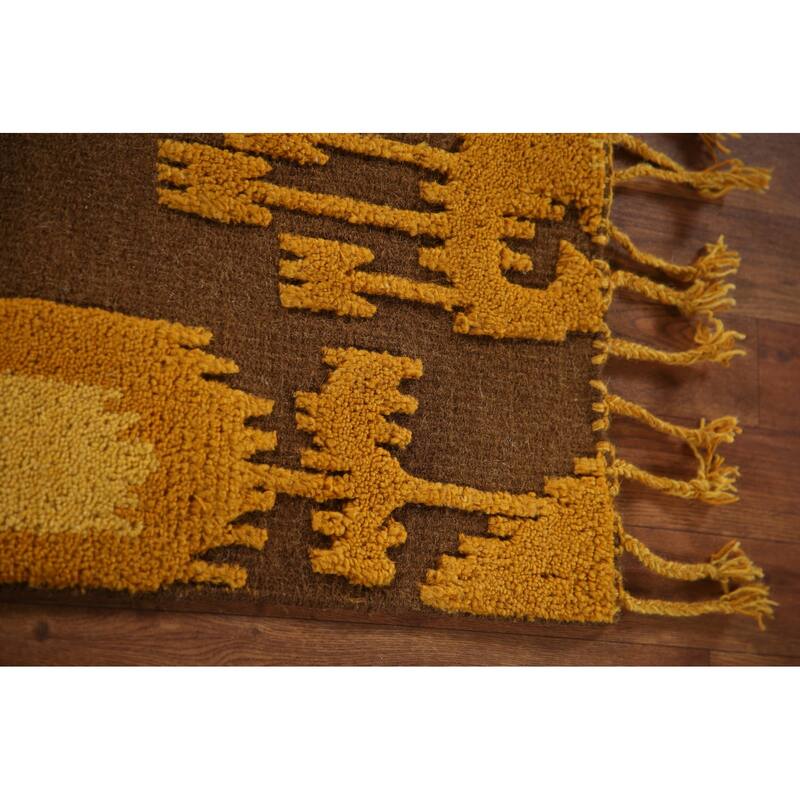 Gold Moroccan Indian Area Rug Hand-Knotted Wool Carpet - 5'0"x 8'0"