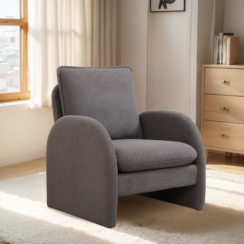 Modern Sherpa Upholstered Accent Chair, Comfortable Living Room Armchair - Gray