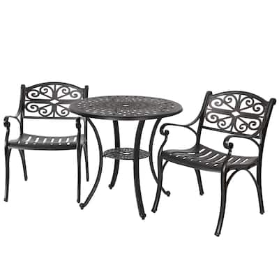 Nuu Garden Outdoor 3 Pieces Cast Aluminum Bistro Set with Umbrella Hole
