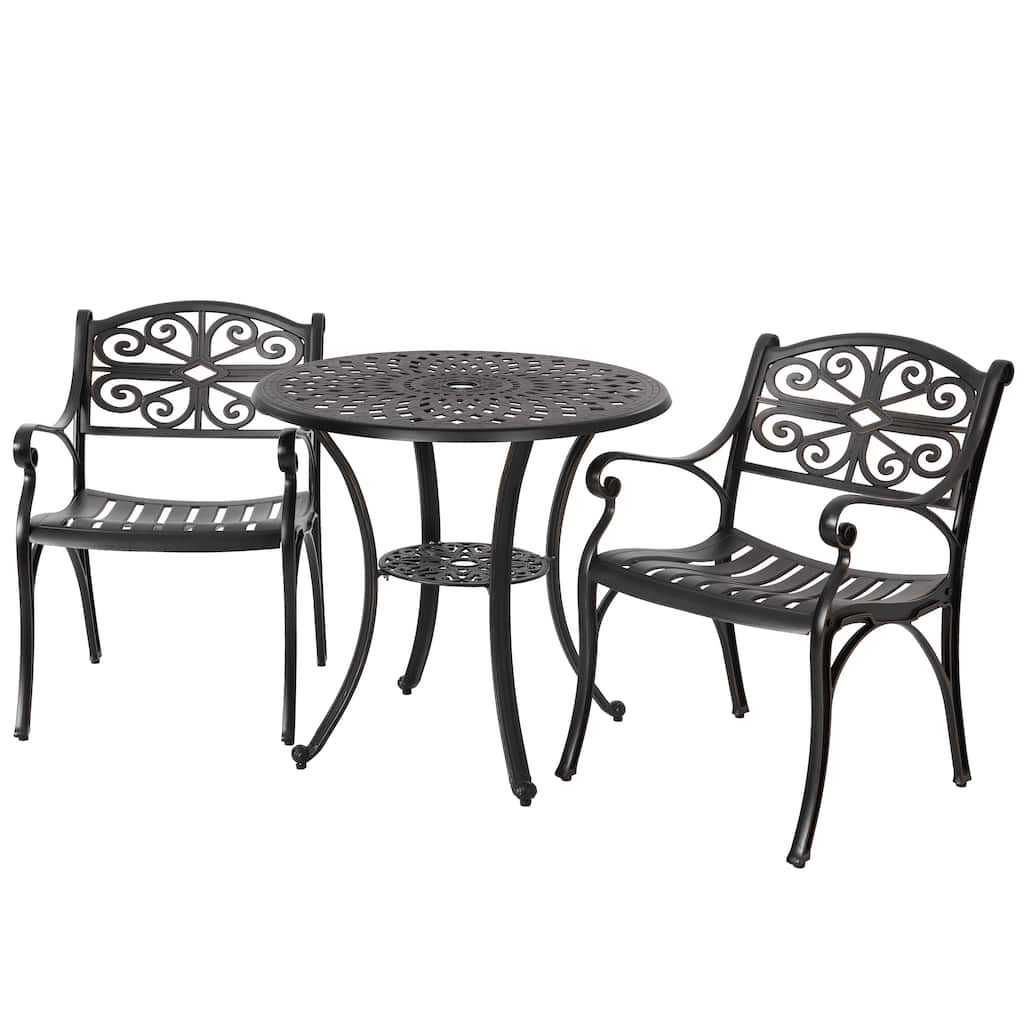 Nuu Garden Outdoor 3 Pieces Cast Aluminum Bistro Set with Umbrella Hole