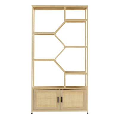7-tier Rattan Bookcases with Cabinet - 39.4''W x 13.8''D x 75.6''H