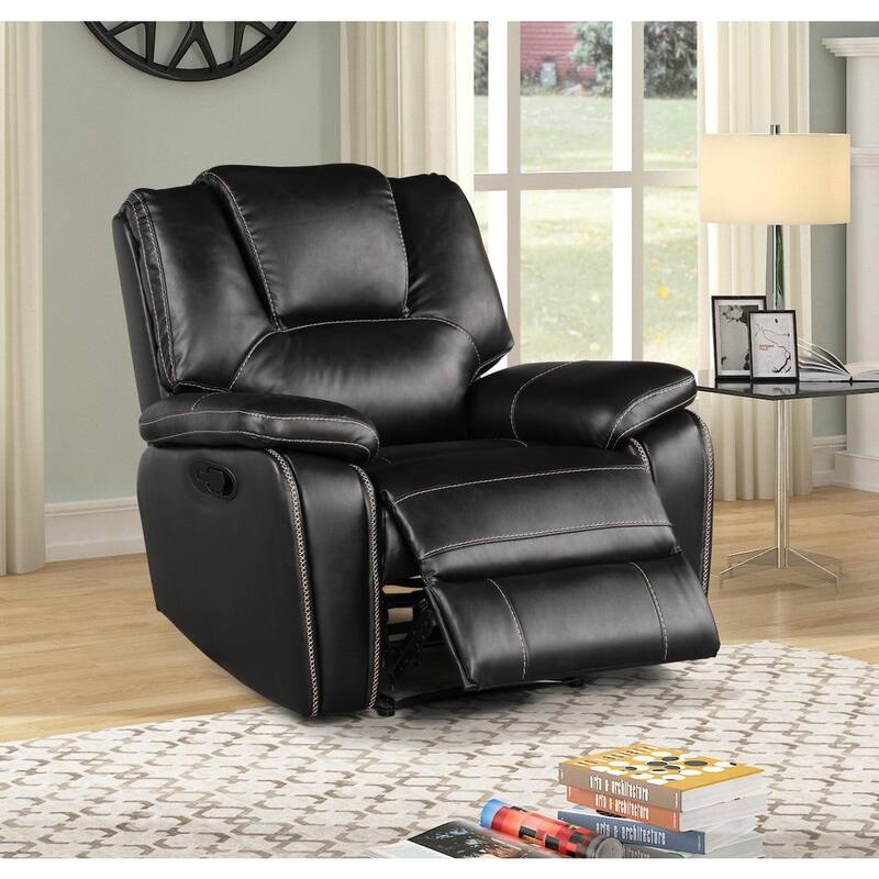 Living Room Air Leather Power Reclining Sofa Set w/ USB Port, Black