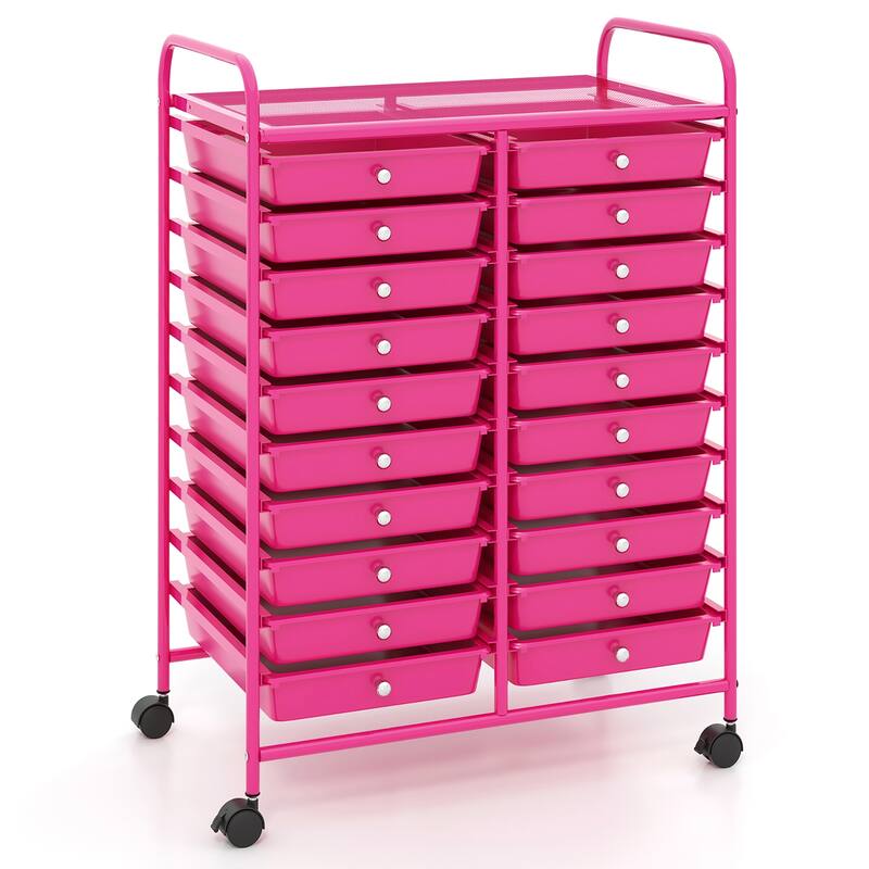 Gymax Rolling Storage Cart Art Craft Organizer on Wheels Multipurpose - Pink