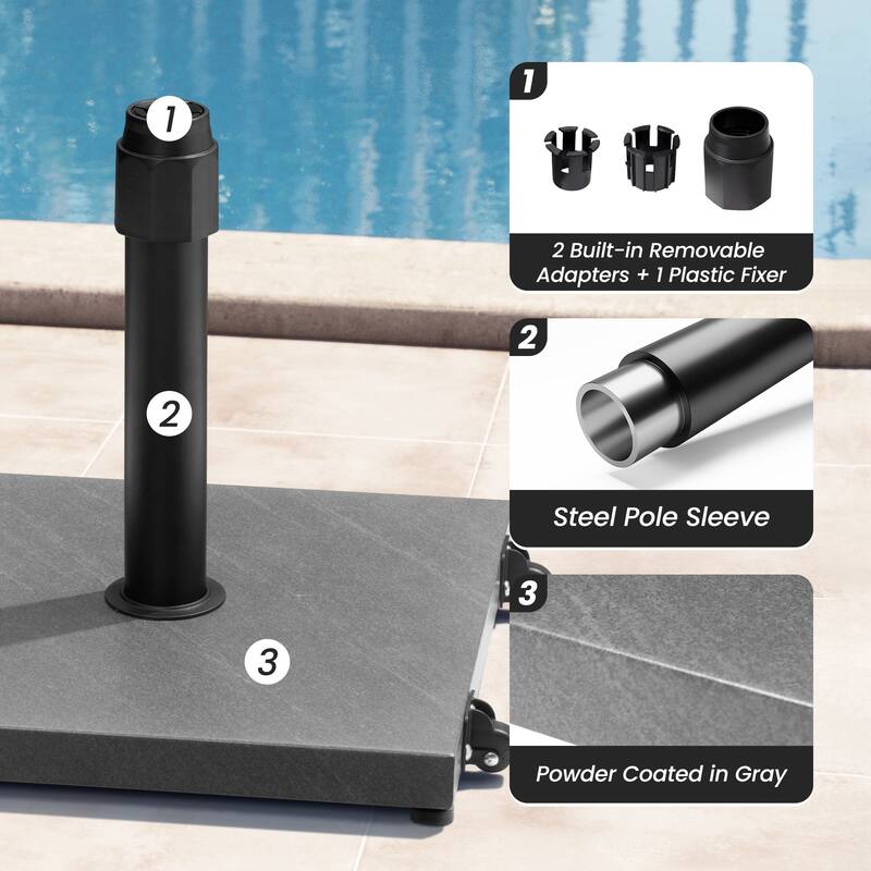 Outdoor Market Umbrella Base Holder Square Concrete / Cement Metal w/Wheels