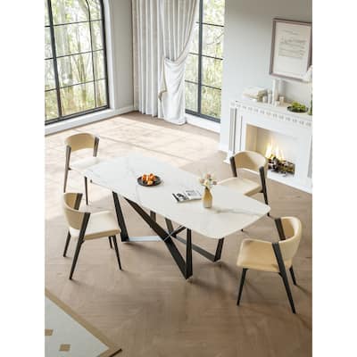 Lesly Modern Rectangle White 62.99 in. Dining Table (6 Seats) - 62.99"D×35.43"W×29.52"H