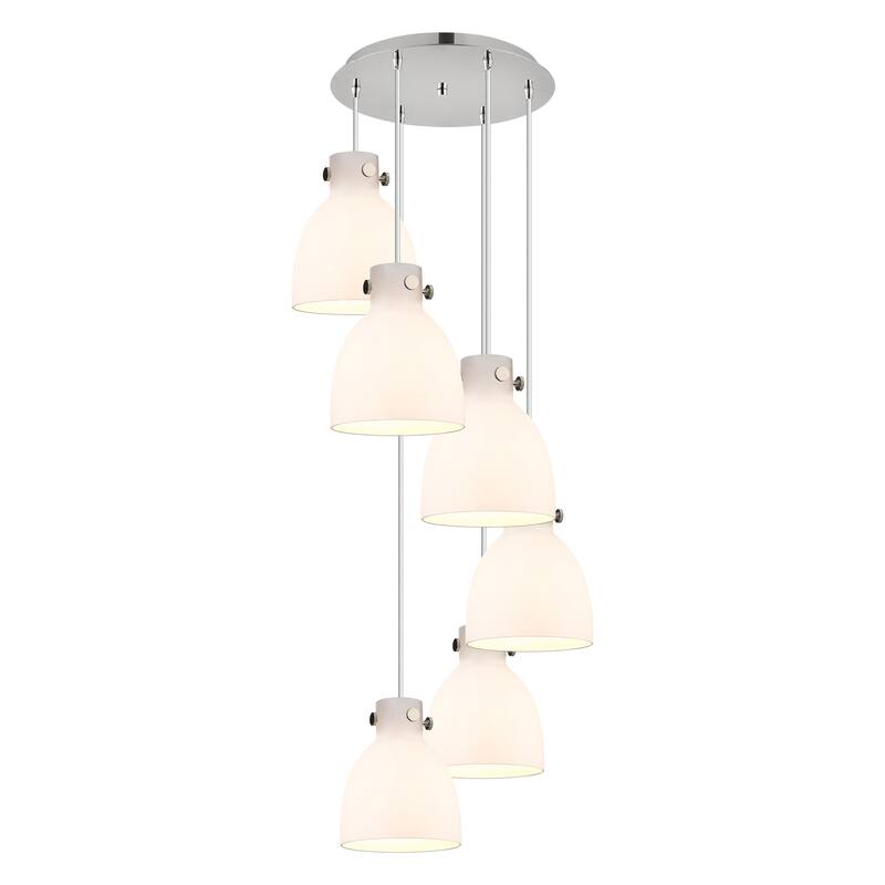 Innovations Lighting Newton Bell - 6 Light 8" Cord Hung Multi Pendant - 14" Canopy - Polished Nickel/White