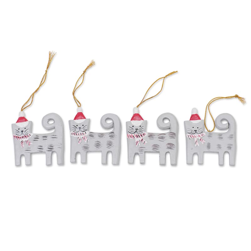 Novica Handmade Christmas Kitten Wood Ornaments (Set Of 4)
