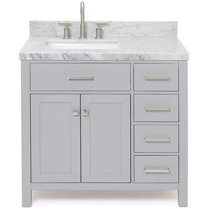 Ariel H037SLCWRVO Bristol 36" Thick Carrara Marble Vanity Top - Grey - Ash Finish