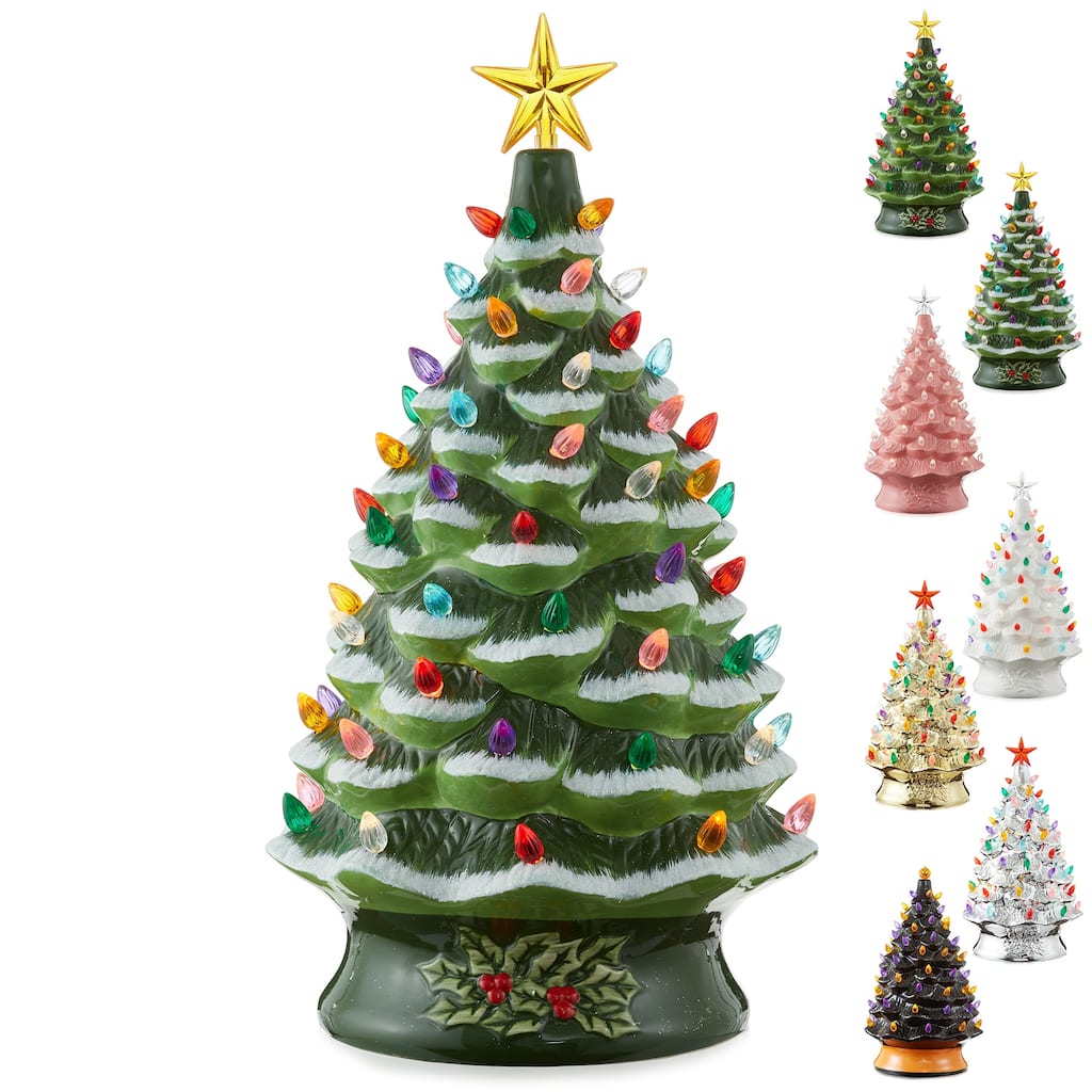 24in Hand Painted Ceramic Christmas Tree PreLit Tree with Star