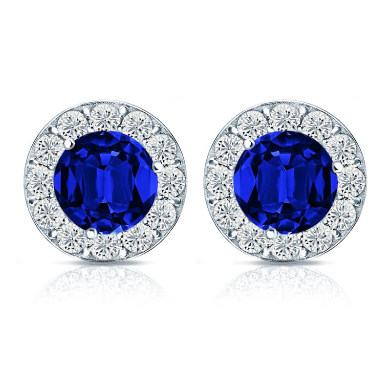 Auriya 14k Gold Lab Grown Gemstone Blue Sapphire Stud Earrings Round 0.25 to 5.00 ct. tw. Halo Screw-Back