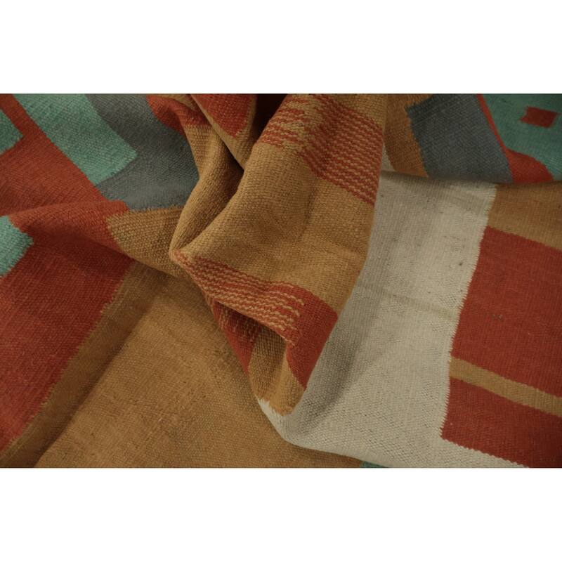 Hand Woven Oriental 100% Wool Carpet Southwestern Modern Multi-Colored Kilim Area Rug - 9' 10'' X 4' 10''