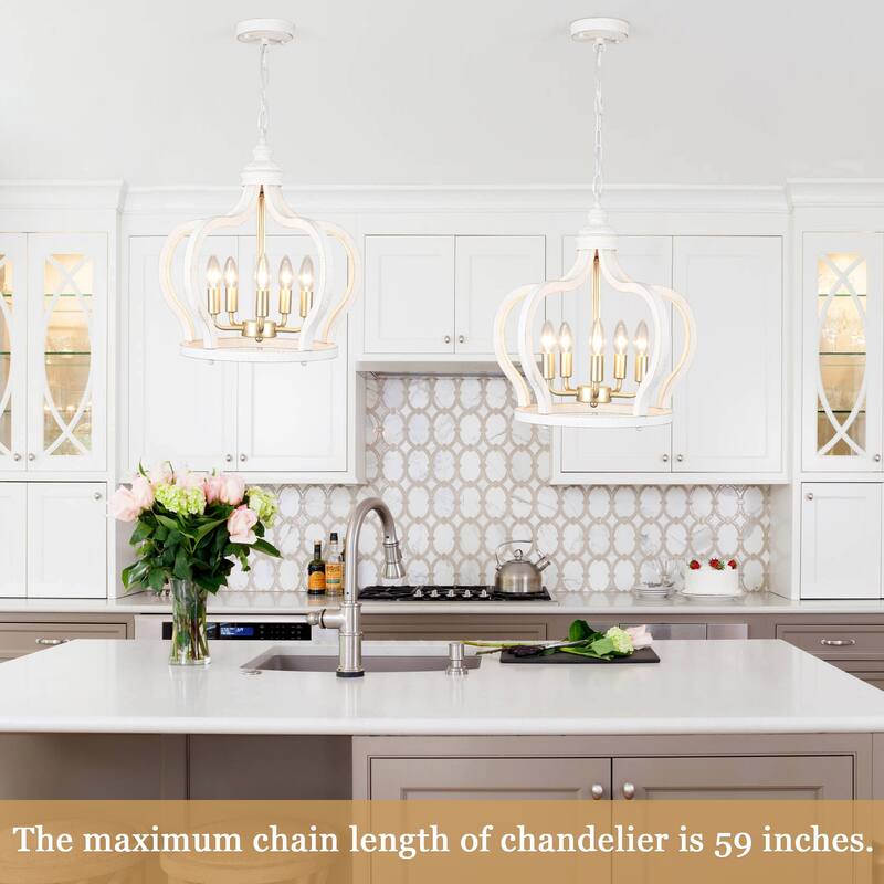 5-Light Candlestick Crown Hanging Linear Chandelier Lighting Fixture for Kitchen Island