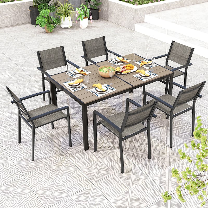 Gymax Patio Chair Set of 6 w/Breathable Fabric Seat & Heavy-Duty Metal