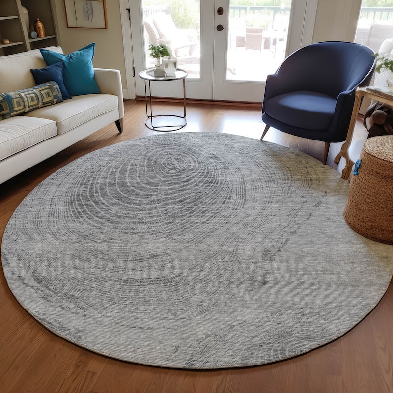 Machine Washable Indoor/ Outdoor Chantille Modern Tree Rug - Gray - 8' x 8'