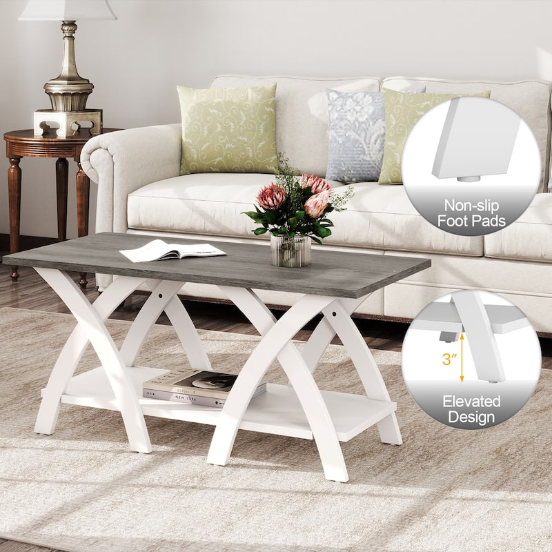 Gymax 40'' Coffee Table w/ Storage Shelf w/X-shaped Legs for Living