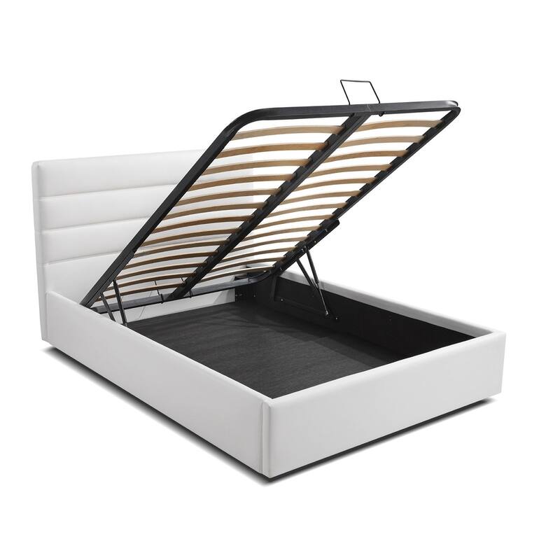 Luigi Full Storage Bed in White PU Leather