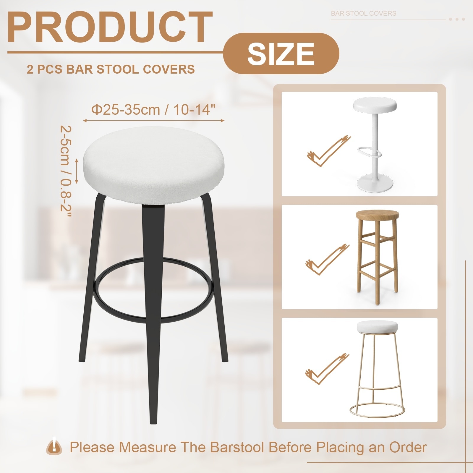 Velvet Bar Stool Covers, Round Bar Stool Cover with Elastic Band Stretch Chair Seat Cover Washable Slipcovers