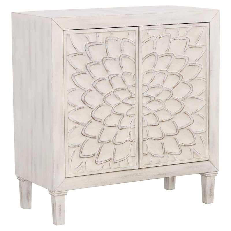 Clarkia Accent Cabinet with Floral Carved Door White - White
