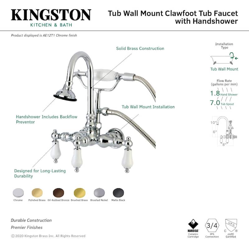 Kingston Brass Aqua Vintage Wall Mounted Clawfoot Tub Filler with
