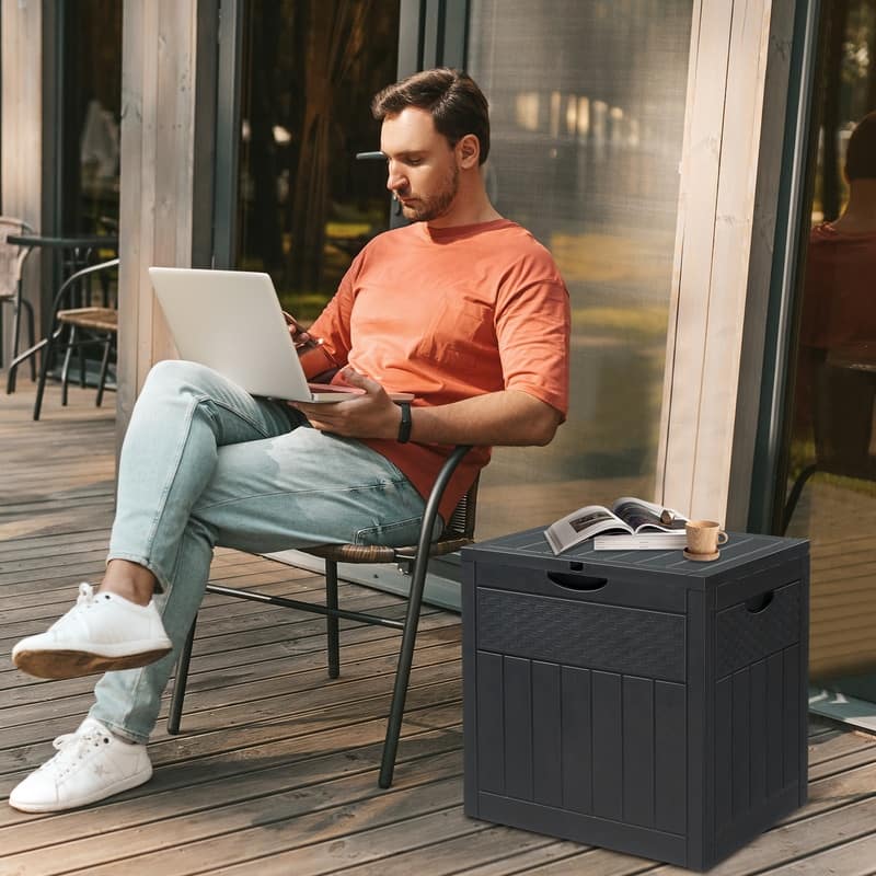 33 Gallons Gray Water Resistant PVC Deck Box - N/A