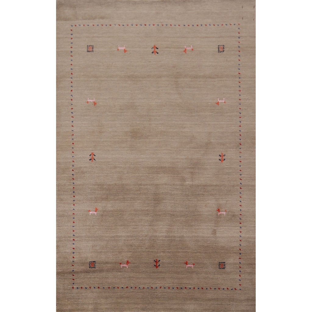 Tribal Beige Gabbeh Oriental Accent Rug Handmade Wool Carpet - 3'11"x 5'9"
