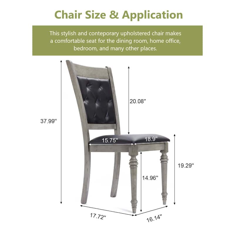 Modern Gray Rubberwood and Upholstered Black Dining Chair, Set of 2