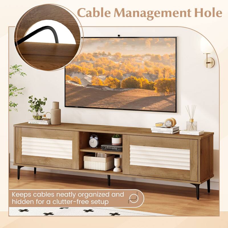 Gymax TV Stand w/2 Storage Cabinets & Open Shelves Cable Hole for TVs