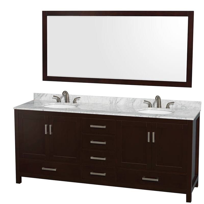 Wyndham Collection WCS141480DUNOM70 Sheffield 80" Free Standing Double - Espresso / White Carrara Marble Top / Brushed - Espresso Finish