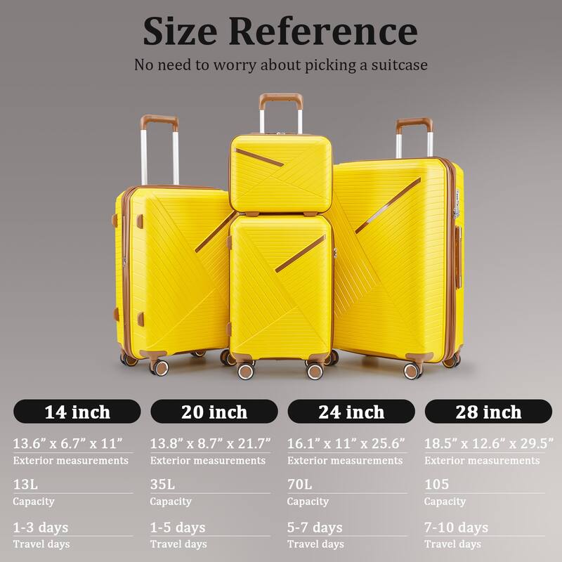 14/20/24/28 4-Piece, Modern Expandable Luggage Sets with 360 Mute Spinner Wheels and TSA Lock, for Boarding Travel, Yellow