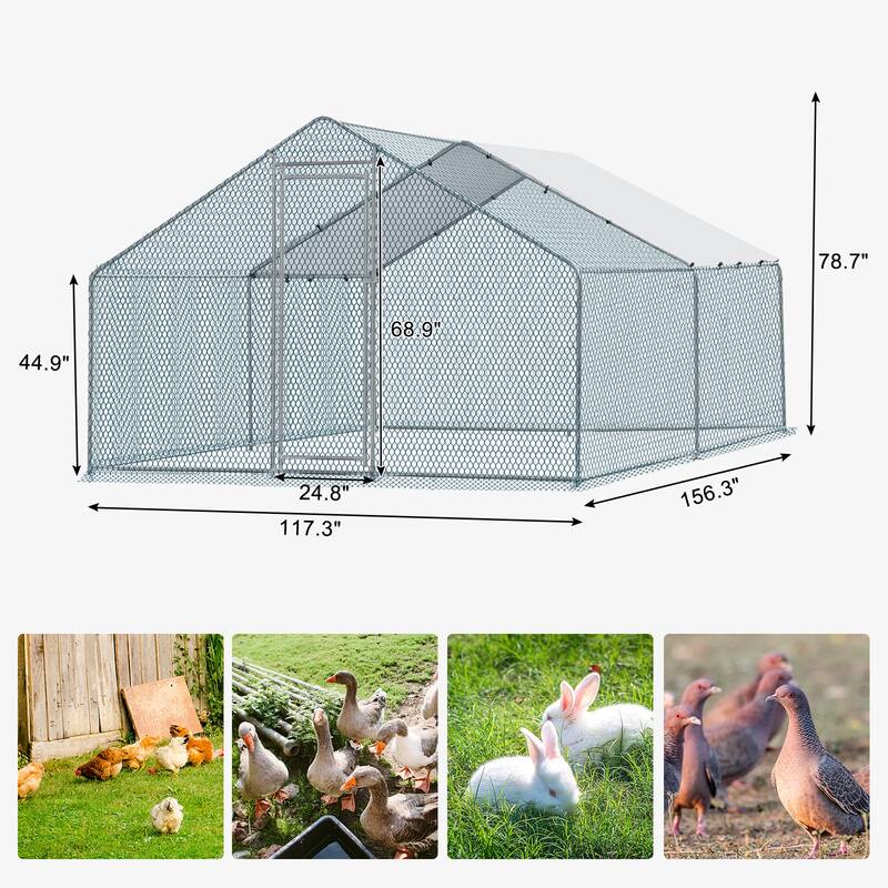 13x10 ft Metal Chicken Coop with Walk-In Run and Waterproof Cover