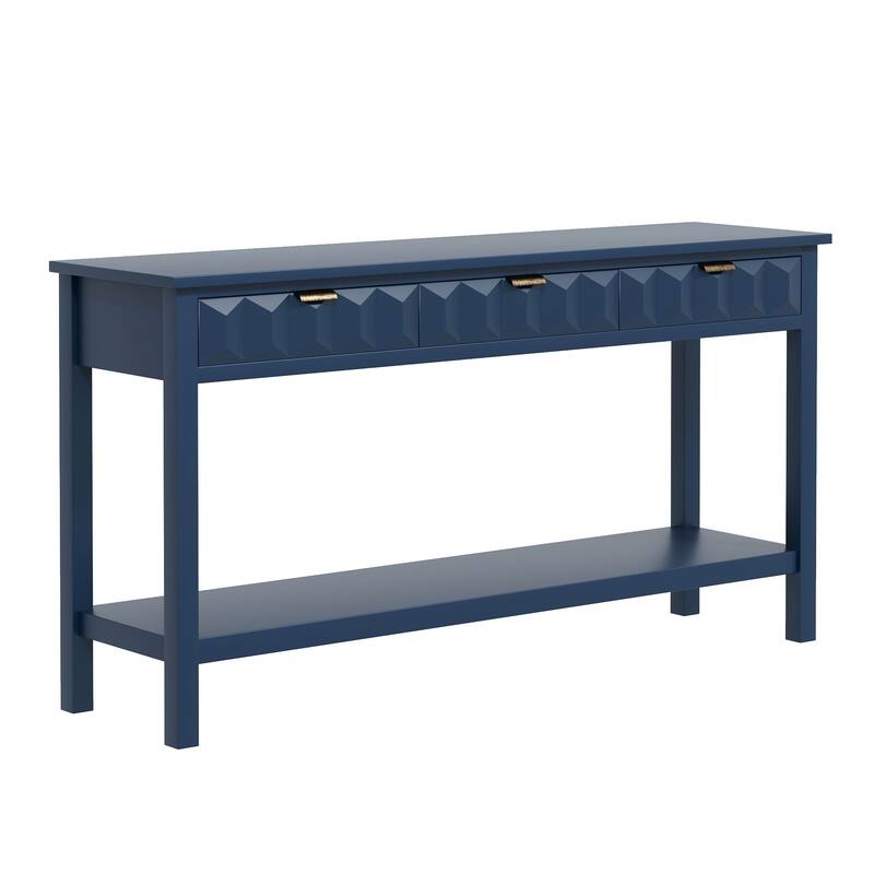 Modern 60" Console Table with 3 Drawers Honeycomb Design for Study Entryway Hallway