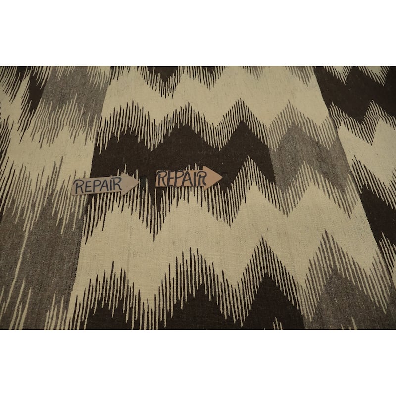 Hand Woven Oriental 100% Wool Carpet Southwestern Modern Beige & Ivories Kilim Area Rug - 8' 9'' X 6' 0''