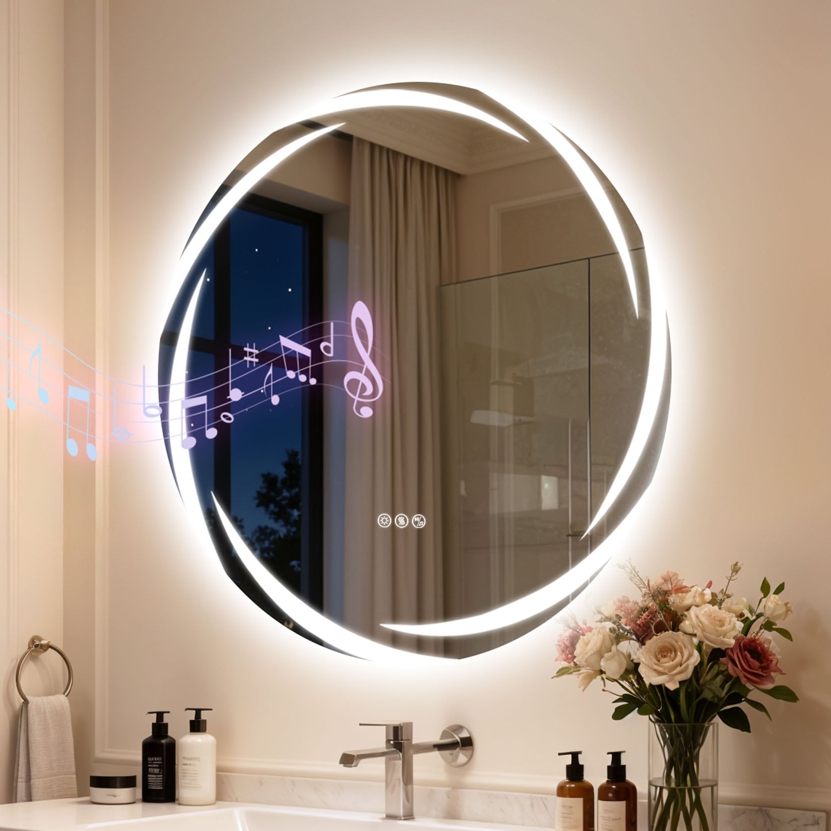 Large LED Lighted Bathroom Mirror Anti-Fog with Bluetooth Speaker