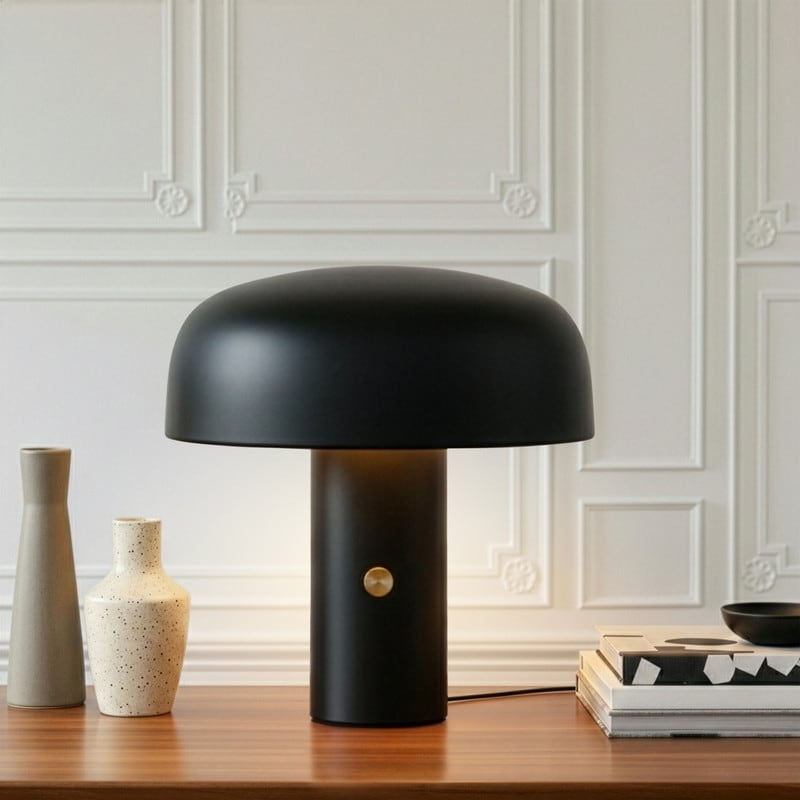 Anita LED 12.2 in Sanded Matte Black Modern Contemporary Round Dome Dimmable Bedside Nightstand Desk Lamp