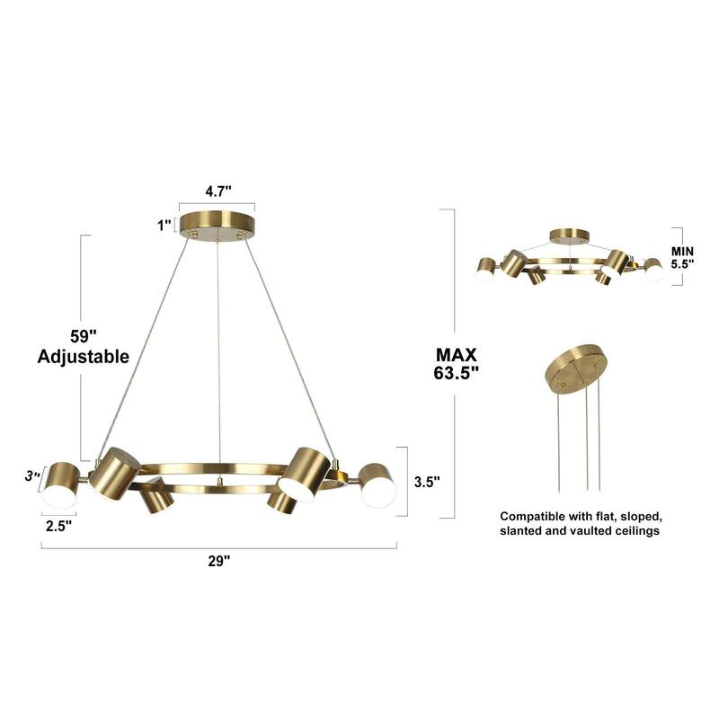 Mid-Century Modern 6-Light Gold LED Wagon Wheel Chandelier Metal Pendant Lights for Dining Room