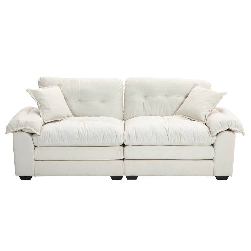 Small Sofa Loveseat Deep Seat Sofa Couch with 2 Throw Pillows, 2-Seater Settee with Pillow Top Armrests