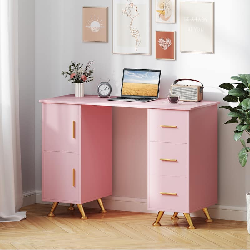 Gymax Manicure Table Nail Desk w/ Drawers Wrist Rest Metal Legs Nail